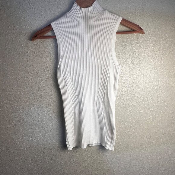 Madewell Tank Sweater White Knit Ribbed  Sleeveless Mock Neck Sleeveless Top XXS - Picture 13 of 13
